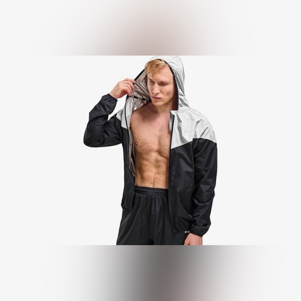 NEW BVVU Sauna Men Zipper Jacket Hood Jacket Gym Workout 2X
